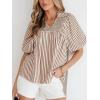 image:imageCHARTOU Women Summer Striped Shirt Top Lapel V Neck Smocked Puff Short Sleeve Babydoll BlousesBrown