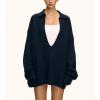 image:imageCHARTOU Women Sweater Shorts 2 Pieces Outfits Fall Oversized Deep V Neck Lapel Pullover Knit Shorts Lounge SetNavy