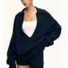 image:imageCHARTOU Women Sweater Shorts 2 Pieces Outfits Fall Oversized Deep V Neck Lapel Pullover Knit Shorts Lounge SetNavy