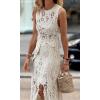 image:imageCHARTOU Women Two Pieces Skirt Sets Summer Cut Out HiLow Crochet Knit Long DressesApricot