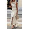 image:imageCHARTOU Women Two Pieces Skirt Sets Summer Cut Out HiLow Crochet Knit Long DressesApricot