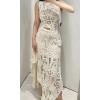image:imageCHARTOU Women Two Pieces Skirt Sets Summer Cut Out HiLow Crochet Knit Long DressesApricot