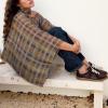 image:imageCHARTOU Women Vintage Plaid Blouses Lightweight Crewneck Batwing Sleeve Cover Up Poncho Shirt Top with ScarfPlaid
