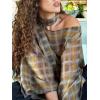 image:imageCHARTOU Women Vintage Plaid Blouses Lightweight Crewneck Batwing Sleeve Cover Up Poncho Shirt Top with ScarfPlaid