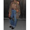 image:imageCHARTOU Women Vintage Plaid Blouses Lightweight Crewneck Batwing Sleeve Cover Up Poncho Shirt Top with ScarfPlaid