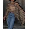 image:imageCHARTOU Women Vintage Plaid Blouses Lightweight Crewneck Batwing Sleeve Cover Up Poncho Shirt Top with ScarfPlaid