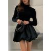 image:imageCHARTOU Women Y2k Sweater Dress Turtleneck Long Sleeve Bubble Mini Skirt Puffy Short DressBlack