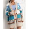 image:imageCHARTOU Womens 2025 Fall Buckle Cardigan Lightweight Boho Contrast Color Knit Oversized SweaterBlue