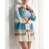 image:imageCHARTOU Womens 2025 Fall Buckle Cardigan Lightweight Boho Contrast Color Knit Oversized SweaterBlue