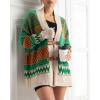 image:imageCHARTOU Womens 2025 Fall Buckle Cardigan Lightweight Boho Contrast Color Knit Oversized SweaterGreen