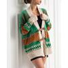 image:imageCHARTOU Womens 2025 Fall Buckle Cardigan Lightweight Boho Contrast Color Knit Oversized SweaterGreen
