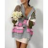 image:imageCHARTOU Womens 2025 Fall Buckle Cardigan Lightweight Boho Contrast Color Knit Oversized SweaterPink