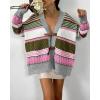 image:imageCHARTOU Womens 2025 Fall Buckle Cardigan Lightweight Boho Contrast Color Knit Oversized SweaterPink
