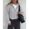 image:imageCHARTOU Womens Cable Knit Cardigan Cropped Zip Up Stand Collar Slim Stretch Plain Fall Chunky Fall SweatersGrey