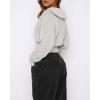 image:imageCHARTOU Womens Cable Knit Cardigan Cropped Zip Up Stand Collar Slim Stretch Plain Fall Chunky Fall SweatersGrey