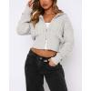 image:imageCHARTOU Womens Cable Knit Cardigan Cropped Zip Up Stand Collar Slim Stretch Plain Fall Chunky Fall SweatersGrey