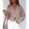 image:imageCHARTOU Womens Cable Knit Cardigan Cropped Zip Up Stand Collar Slim Stretch Plain Fall Chunky Fall SweatersKhaki