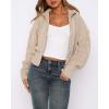 image:imageCHARTOU Womens Cable Knit Cardigan Cropped Zip Up Stand Collar Slim Stretch Plain Fall Chunky Fall SweatersKhaki