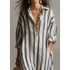 image:imageCHARTOU Womens Casual Striped Shirt Dress Long Sleeve Summer Boho Vacation Tunic Lapel Slit Loose Maxi DressBlue