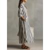 image:imageCHARTOU Womens Casual Striped Shirt Dress Long Sleeve Summer Boho Vacation Tunic Lapel Slit Loose Maxi DressBlue