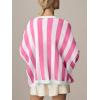 image:imageCHARTOU Womens Contrast Striped Open Front Cardigan Oversized Balloon Sleeve Knit Fall Sweater CoatiganPink
