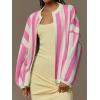 image:imageCHARTOU Womens Contrast Striped Open Front Cardigan Oversized Balloon Sleeve Knit Fall Sweater CoatiganPink