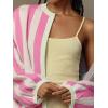 image:imageCHARTOU Womens Contrast Striped Open Front Cardigan Oversized Balloon Sleeve Knit Fall Sweater CoatiganPink