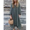 image:imageCHARTOU Womens Cotton Linen Shirt Dress Long Sleeve Summer Casual Button Down Oversized Coverup Beach DressDark Green
