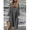 image:imageCHARTOU Womens Cotton Linen Shirt Dress Long Sleeve Summer Casual Button Down Oversized Coverup Beach DressGrey