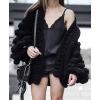 image:imageCHARTOU Womens Cute Lantern Sleeve Cable Knit Sweater Jacket Crochet Open Front CardiganBlack