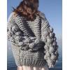 image:imageCHARTOU Womens Cute Lantern Sleeve Cable Knit Sweater Jacket Crochet Open Front CardiganLight Grey