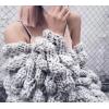 image:imageCHARTOU Womens Cute Lantern Sleeve Cable Knit Sweater Jacket Crochet Open Front CardiganLight Grey