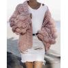 image:imageCHARTOU Womens Cute Lantern Sleeve Cable Knit Sweater Jacket Crochet Open Front CardiganPink