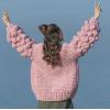 image:imageCHARTOU Womens Cute Lantern Sleeve Cable Knit Sweater Jacket Crochet Open Front CardiganPink