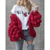 image:imageCHARTOU Womens Cute Lantern Sleeve Cable Knit Sweater Jacket Crochet Open Front CardiganRed
