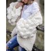 image:imageCHARTOU Womens Cute Lantern Sleeve Cable Knit Sweater Jacket Crochet Open Front CardiganWhite