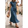 image:imageCHARTOU Womens Denim Midi Dress Short Sleeve Button Down Shirt Dress with Belted Waist for Casual SummerBlue