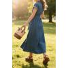 image:imageCHARTOU Womens Denim Midi Dress Short Sleeve Button Down Shirt Dress with Belted Waist for Casual SummerBlue