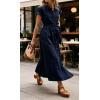 image:imageCHARTOU Womens Denim Midi Dress Short Sleeve Button Down Shirt Dress with Belted Waist for Casual SummerDark Blue