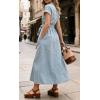 image:imageCHARTOU Womens Denim Midi Dress Short Sleeve Button Down Shirt Dress with Belted Waist for Casual SummerLight Blue