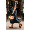 image:imageCHARTOU Womens Denim Midi Dress Short Sleeve Button Down Shirt Dress with Belted Waist for Casual SummerRetro Blue