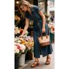 image:imageCHARTOU Womens Denim Midi Dress Short Sleeve Button Down Shirt Dress with Belted Waist for Casual SummerRetro Blue