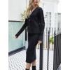 image:imageCHARTOU Womens Fall Chunky Cable Knit Bodycon Skirt 2 Piece Outfit Sweater SetBlack