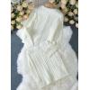 image:imageCHARTOU Womens Fall Skirt 2 Piece Sweater Set Cropped Cardigan Cable Knit Mini Skirt Dressy Outfits OutwearWhite