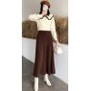 image:imageCHARTOU Womens Fall Winter High Waist Pleated ALine Maxi Long Knit Sweater SkirtCoffee