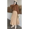 image:imageCHARTOU Womens Fall Winter High Waist Pleated ALine Maxi Long Knit Sweater SkirtKhaki