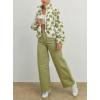 image:imageCHARTOU Womens Floral Print Sherpa Fleece Jackets Zip Up Stand Collar Daisy Jacquard Faux Fur Coat OutwearGreen