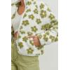 image:imageCHARTOU Womens Floral Print Sherpa Fleece Jackets Zip Up Stand Collar Daisy Jacquard Faux Fur Coat OutwearGreen