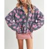 image:imageCHARTOU Womens Floral Print Sherpa Fleece Jackets Zip Up Stand Collar Daisy Jacquard Faux Fur Coat OutwearPurple