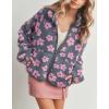 image:imageCHARTOU Womens Floral Print Sherpa Fleece Jackets Zip Up Stand Collar Daisy Jacquard Faux Fur Coat OutwearPurple